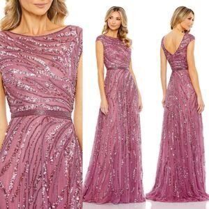 Mac Duggal Cap Sleeve Embellished Evening Gown In Plum 5445 Size 12 New $598